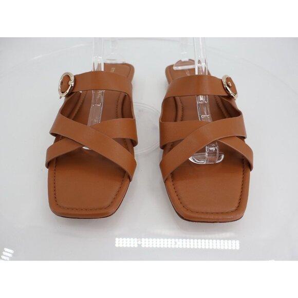 Stuart Weitzman Villa Slide Sandal Size 12 Brown Leather Strappy Flats Slip on - Picture 4 of 11